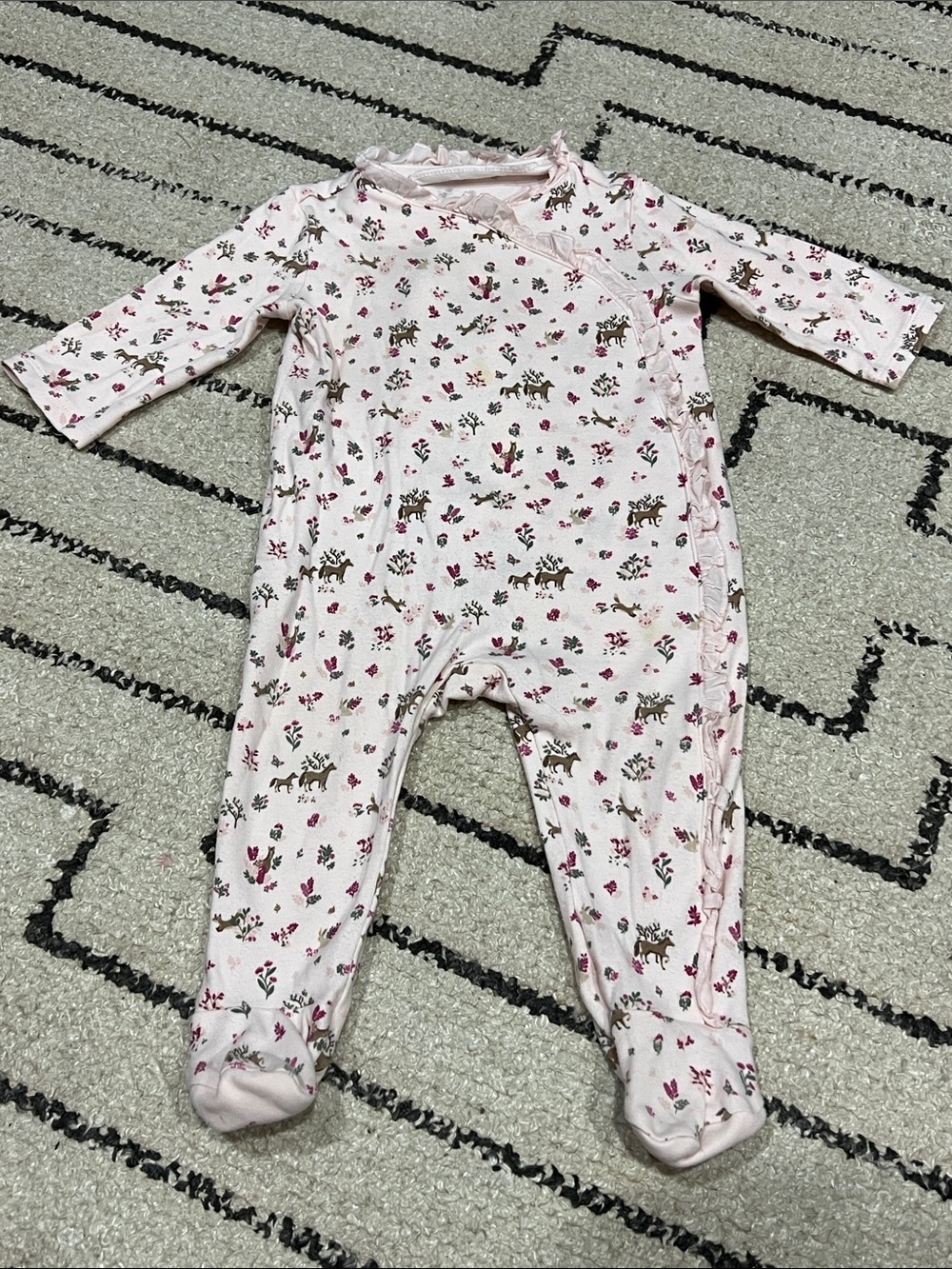Janie and Jack Light Pink Floral & Horse Footed One-Piece